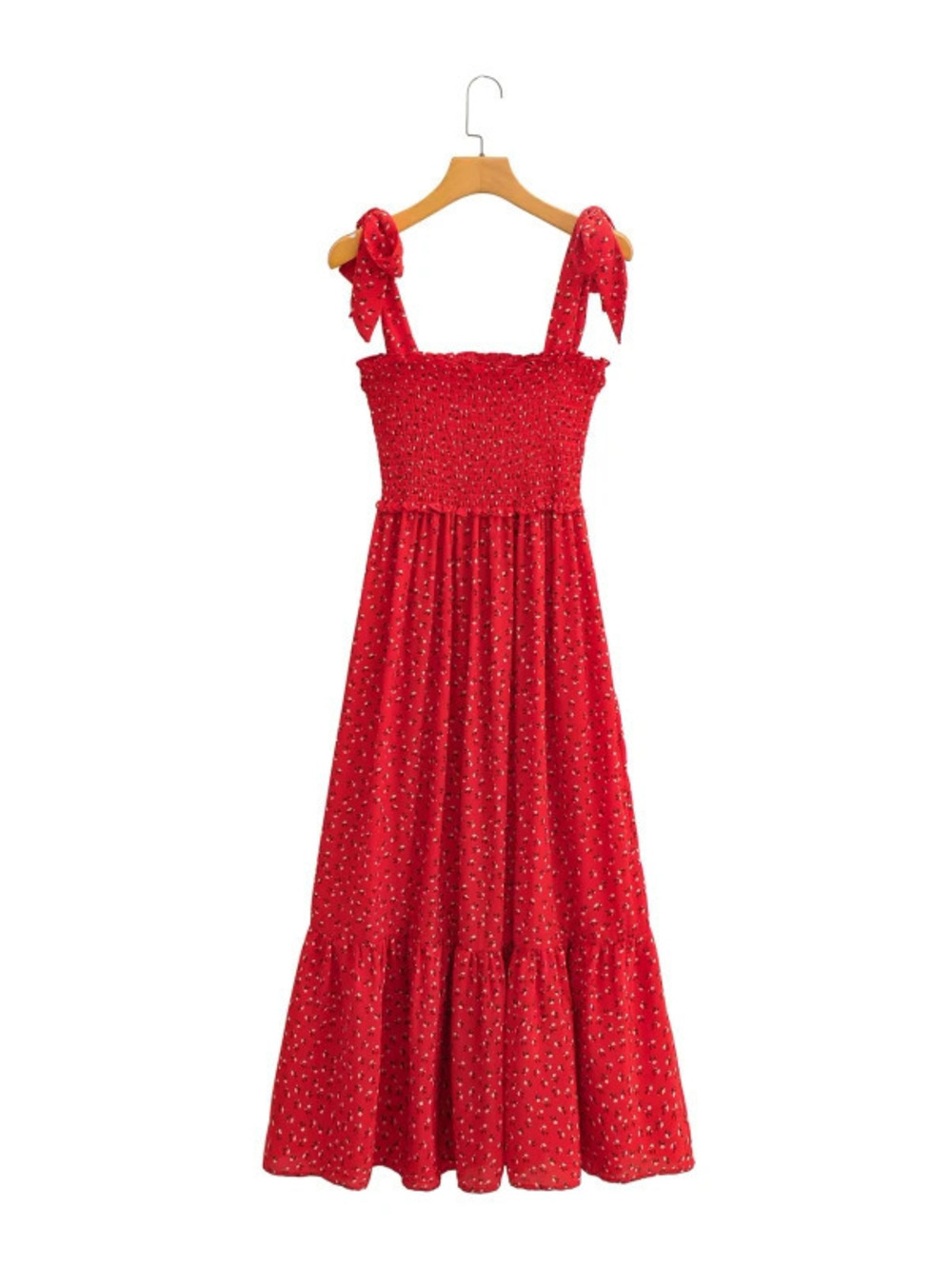 ZARA Womens Red Floral Print Spaghetti Strap Dress